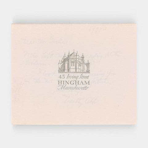[Dwiggins notecard + envelope with note from Dorothy Abbe]