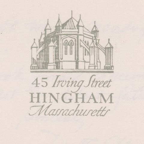 [Dwiggins notecard + envelope with note from Dorothy Abbe]