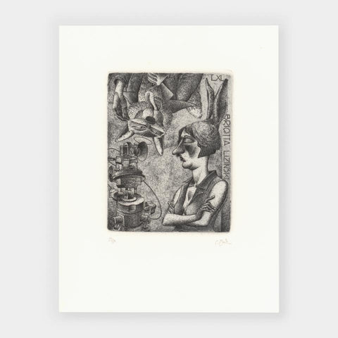 [a bookplate for Brigitta Lizinski by Erhard Beitz]