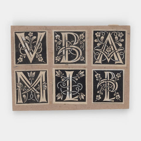 [8 hand-drawn initials by Vratislav Hugo Brunner + a silver print of a Brunner exhibition]