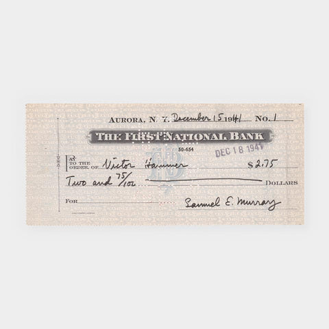 [a check made out to and endorsed by Victor Hammer]