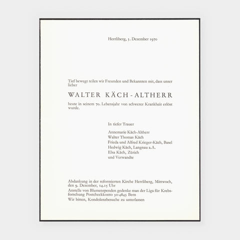 [2 notices of Walter Käch’s death]