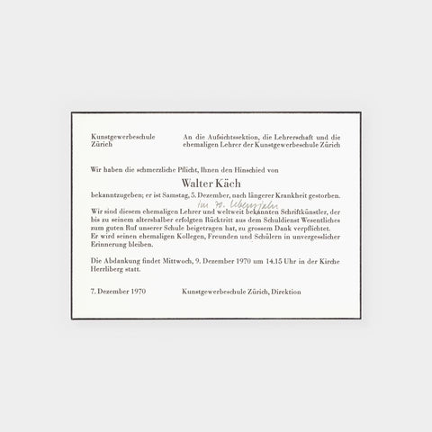 [2 notices of Walter Käch’s death]