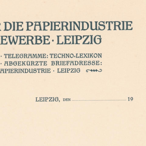 [a letterhead from Techno-Lexikon für die Papierindustrie und das Buchgewerbe]