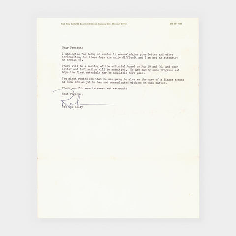 [a letter from Rob Roy Kelly]