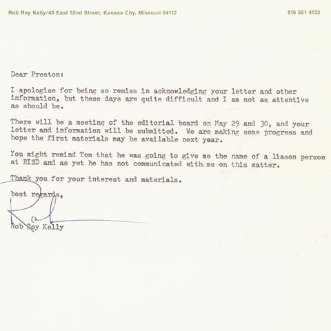 [a letter from Rob Roy Kelly]