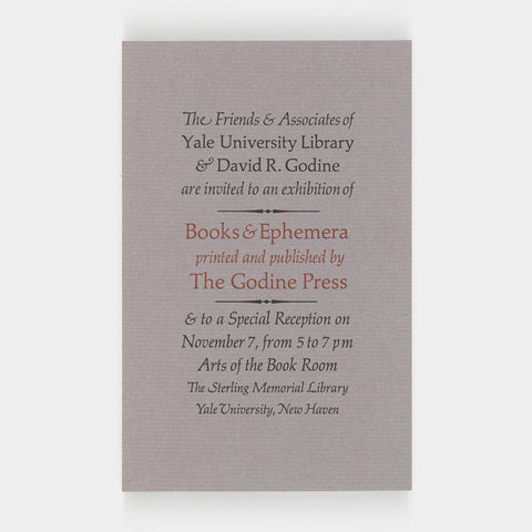 Books & Ephemera printed and published by The Godine Press (invitation)