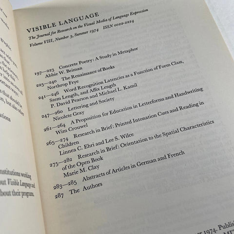 Visible Language (Vol. VIII, No. 3, 1974) (Wolfgang Weingart)