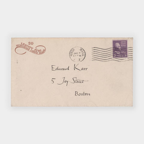 [a letter from W.A. Dwiggins to Edward Karr + a postcard and an envelope]