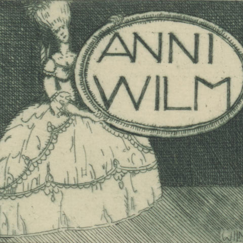 [a bookplate for Anni Wilm by Hubert Wilm]