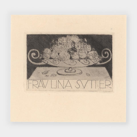 [a bookplate for Frau Lina Sutter by Hubert Wilm]