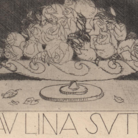 [a bookplate for Frau Lina Sutter by Hubert Wilm]