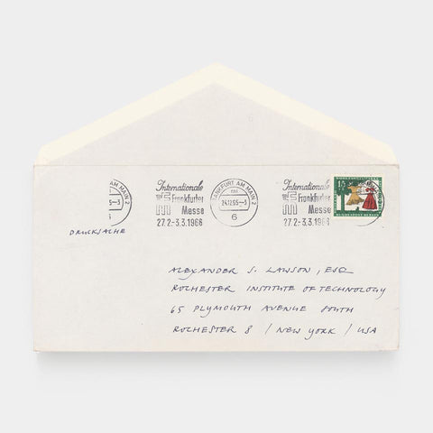 [an envelope addressed by Hermann Zapf]